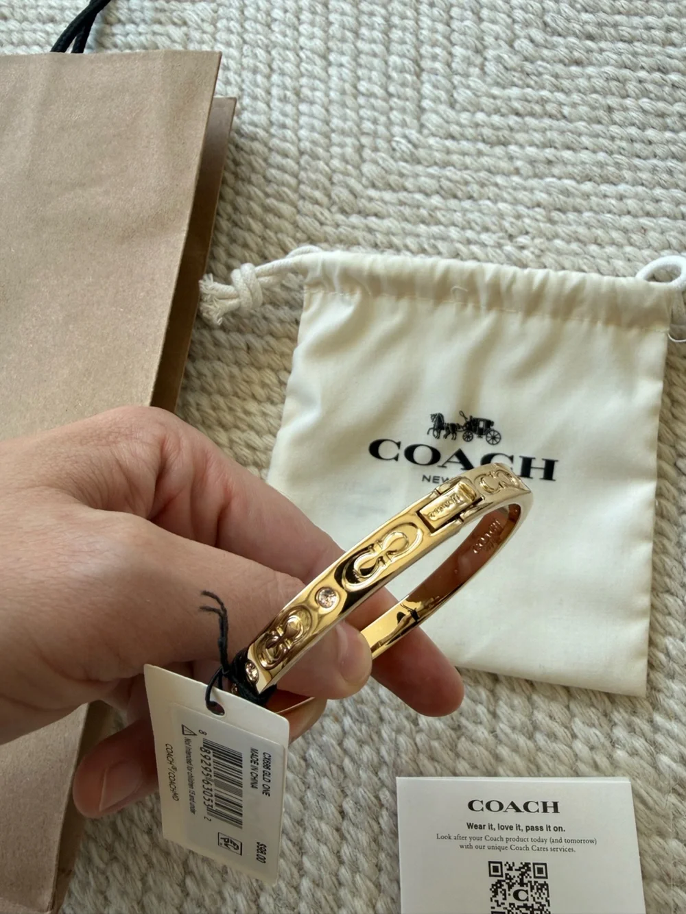 NWT COACH Gold Toned Bangle Bracelet with Dust Bag